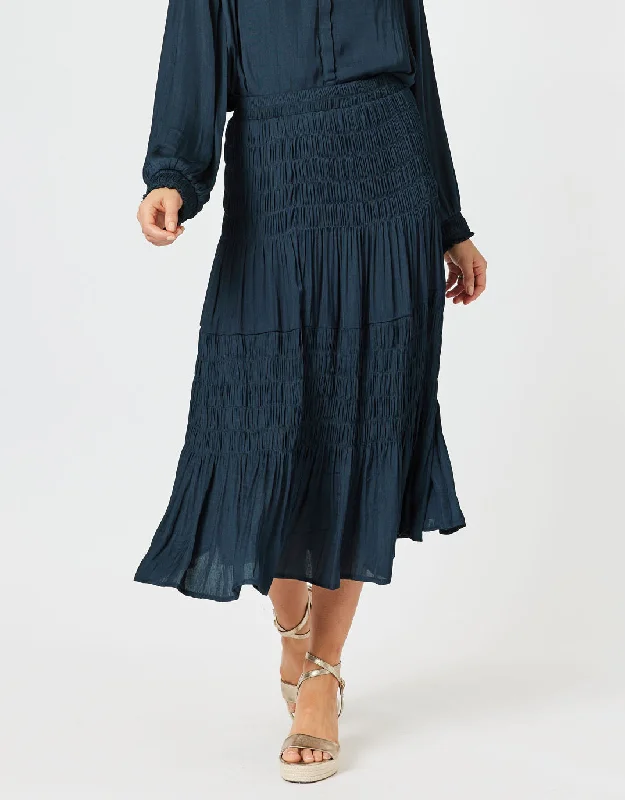 Luxe Shirred Skirt - Navy