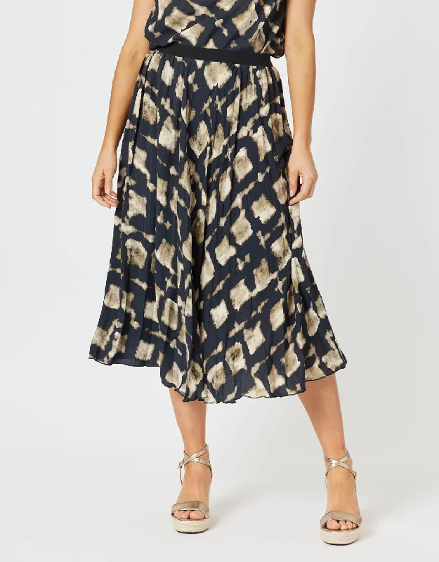 Marrakesh Pleat Skirt - Navy/Stone