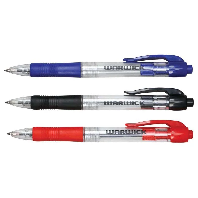 School - grade art supplies for classroom projects​ Warwick Pen Ballpoint Retractable Medium Comfort Grip 3 Pack