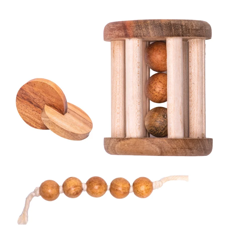 Wooden play scooters for outdoor mobility play​ Montessori Set 1 (Neem Rolling Rattle, Interlocking Discs, Grasping Beads)