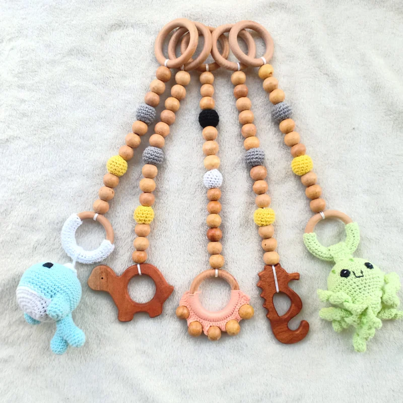 Wooden crib toys for baby entertainment​ Set of 5 Play Gym Hanging Toys (Ocean Theme)