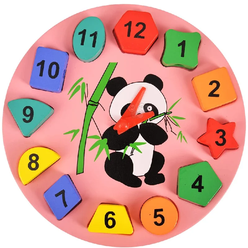 Wooden crib toys for baby entertainment​ Geometric Shape Sorter Clock Panda