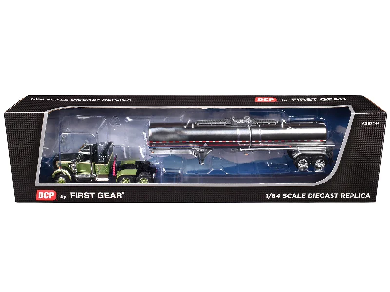 Greek - temple model toys for classical - history learning​ Western Star 4900 with 36" Vintage Flat Top Sleeper and Brenner Chemical Tank Trailer Olive and Dark Green Two-Tone 1/64 Diecast Model by DCP/First Gear