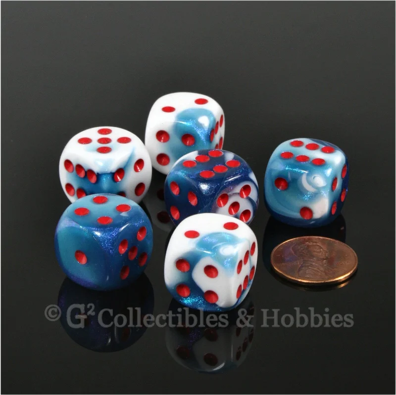 Plush toys for divers with underwater creature designs​ D6 16mm Gemini Astral Blue-White with Red Pips 6pc Dice Set
