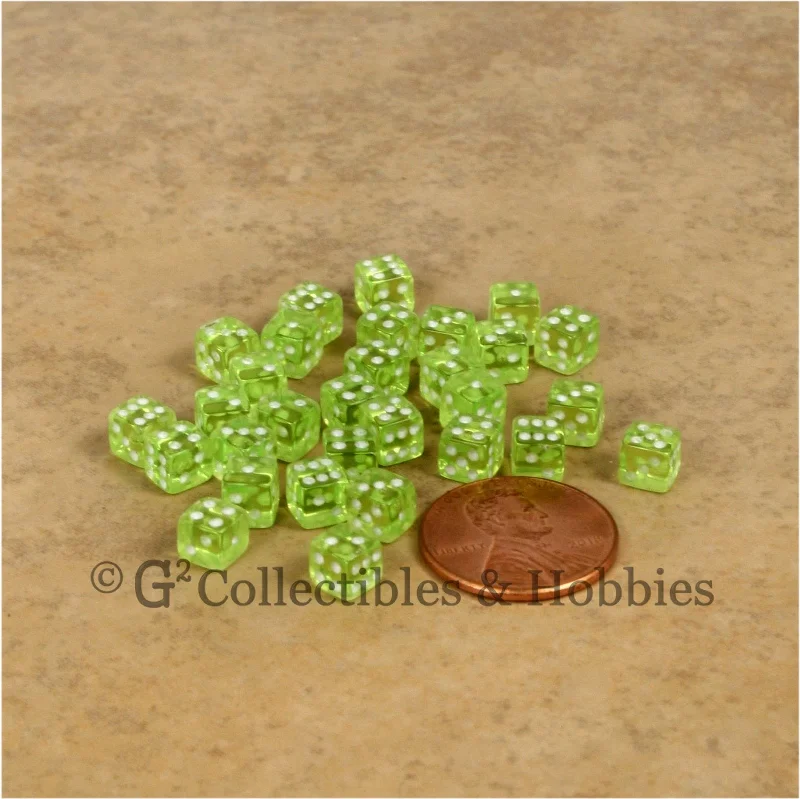 Plush toys for college students' dorm decor D6 5mm Deluxe Rounded Edge 30pc MINI Dice Set - Transparent Lime Green Plush toys for college students' dorm decor D6 5mm Deluxe Rounded Edge 30pc MINI Dice Set - Transparent Lime Green