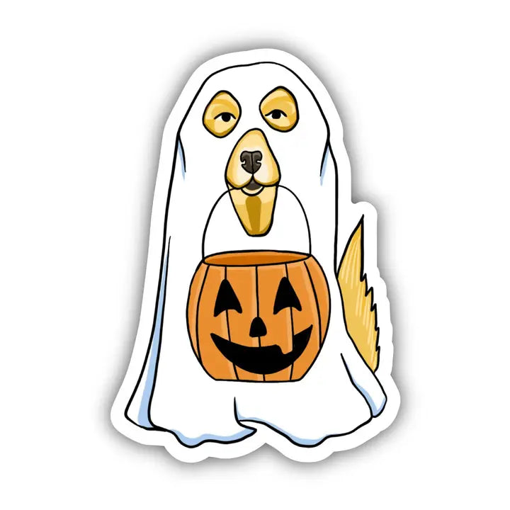 Halloween - inspired plush toys with spooky designs​ Dog in Ghost Costume Halloween Sticker
