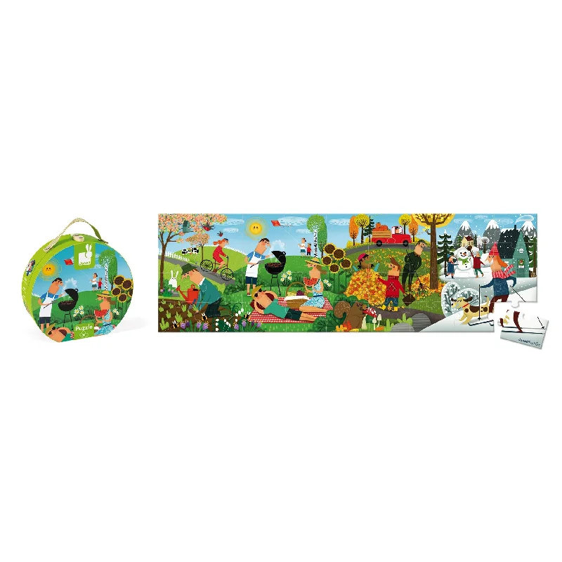 Anti - anxiety puzzles for adults seeking stress relief​ Janod Hat Boxed 36 pcs Panoramic Puzzle 4 Seasons
